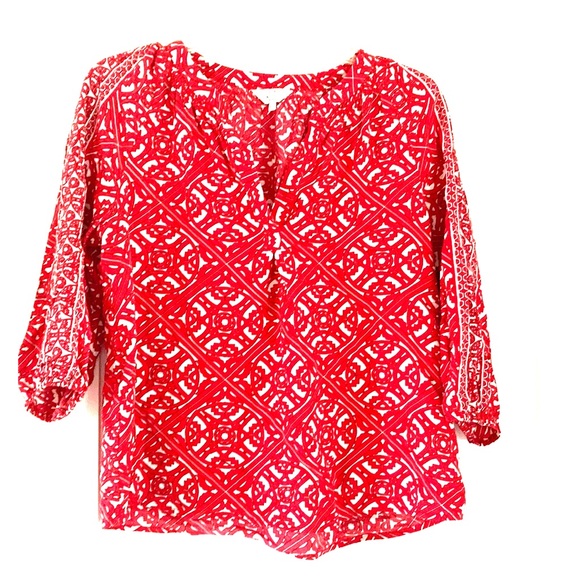 5/$25 Crown and ivy petite PM blouse red print cute - Picture 1 of 5